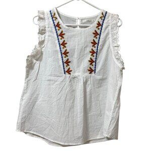 White Sleeveless Embroidered Tank Top